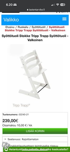 Valkoinen Tripp Trapp syöttötuoli, ...