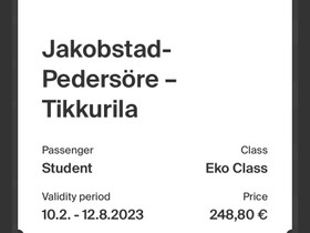 Jakobstad-tikkurila tickets, Matkat, risteilyt ja lentoliput, Matkat ja liput, Pietarsaari, Tori.fi Jakobstad-tikkurila tickets, Matkat, risteilyt ja lentoliput, Matkat ja liput, Pietarsaari, Tori.fi