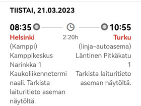 Hki-Turku ti 21.3. 8:35 lähtö Onnibus, Matkat, risteilyt ja lentoliput, Matkat ja liput, Helsinki, Tori.fi
