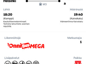 Onnibus lippu 21.3. klo 18.20 Helsinki-Hämeenlinna, Matkat, risteilyt ja lentoliput, Matkat ja liput, Hämeenlinna, Tori.fi Onnibus lippu 21.3. klo 18.20 Helsinki-Hämeenlinna, Matkat, risteilyt ja lentoliput, Matkat ja liput, Hämeenlinna, Tori.fi