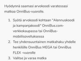 Onnibus -50% alennuskoodi, Matkat, risteilyt ja lentoliput, Matkat ja liput, Oulu, Tori.fi Onnibus -50% alennuskoodi, Matkat, risteilyt ja lentoliput, Matkat ja liput, Oulu, Tori.fi