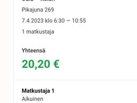 Junalippu Oulu-Kolari 7.4.2023