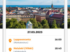 Onnibus Lappeenranta-Helsinki ma 27.3, Matkat, risteilyt ja lentoliput, Matkat ja liput, Helsinki, Tori.fi Onnibus Lappeenranta-Helsinki ma 27.3, Matkat, risteilyt ja lentoliput, Matkat ja liput, Helsinki, Tori.fi