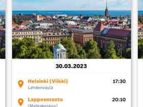 Onnibus Helsinki-Lappeenranta to 30.3, Matkat, risteilyt ja lentoliput, Matkat ja liput, Helsinki, Tori.fi