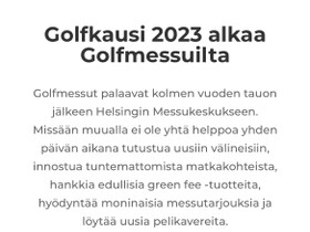 Golfmessut lippu 1kpl, Golf, Urheilu ja ulkoilu, Helsinki, Tori.fi Golfmessut lippu 1kpl, Golf, Urheilu ja ulkoilu, Helsinki, Tori.fi