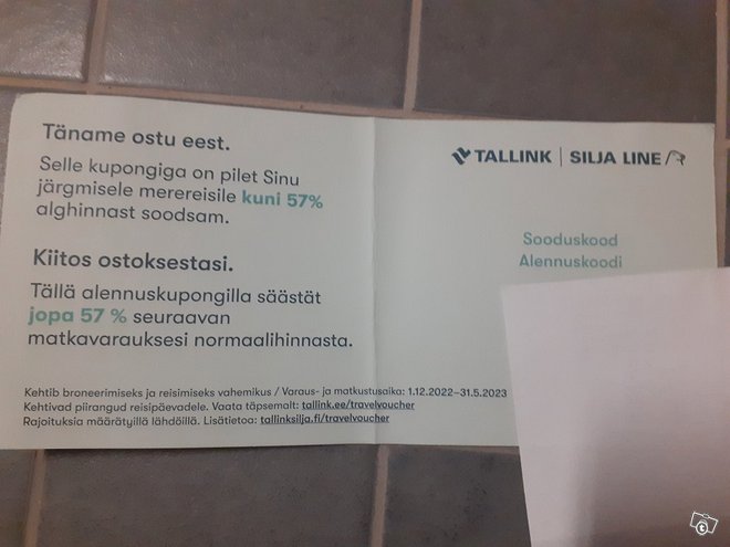 Tallink Silja line alennuskuponki, ...