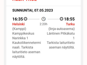 Tänään Helsinki - Turku klo 16:35 Onnibus, Matkat, risteilyt ja lentoliput, Matkat ja liput, Turku, Tori.fi Tänään Helsinki - Turku klo 16:35 Onnibus, Matkat, risteilyt ja lentoliput, Matkat ja liput, Turku, Tori.fi