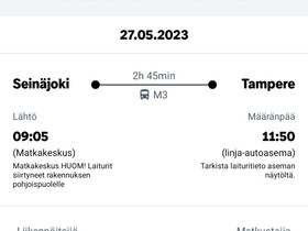 Onnibus-lippu Tampere - Seinäjoki, Matkat, risteilyt ja lentoliput, Matkat ja liput, Seinäjoki, Tori.fi
