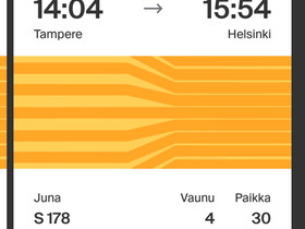 Junaliput 28.5 Tampere-Helsinki, Matkat, risteilyt ja lentoliput, Matkat ja liput, Tampere, Tori.fi Junaliput 28.5 Tampere-Helsinki, Matkat, risteilyt ja lentoliput, Matkat ja liput, Tampere, Tori.fi