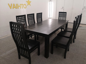 Musta pöytä 100cm x 200cm + 8 tuolia, Pöydät ja tuolit, Sisustus ja huonekalut, Imatra, Tori.fi