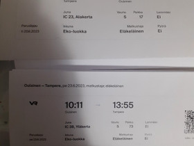 JUNALIPUT TAMPERE-OULAINEN meno 20.6 ja paluu 23.6, Matkat, risteilyt ja lentoliput, Matkat ja liput, Tampere, Tori.fi