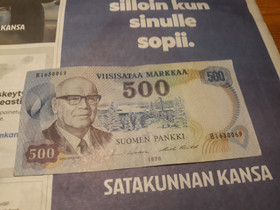 500 markan seteli 1975 UKK Urkki, Rahat ja mitalit, Keräily, Kokemäki, Tori.fi