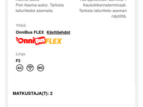 Onnibussi 2 henk. liput Pori - Helsinki 2.6, Matkat, risteilyt ja lentoliput, Matkat ja liput, Pori, Tori.fi Onnibussi 2 henk. liput Pori - Helsinki 2.6, Matkat, risteilyt ja lentoliput, Matkat ja liput, Pori, Tori.fi