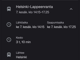 Helsinki - Lappeenranta 7.6, Matkat, risteilyt ja lentoliput, Matkat ja liput, Espoo, Tori.fi