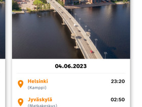Onnibus-lippu su 4.6.2023 Jyväskylä-Helsinki 23:20, Matkat, risteilyt ja lentoliput, Matkat ja liput, Jyväskylä, Tori.fi