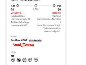 Onnibus lippu, Matkat, risteilyt ja lentoliput, Matkat ja liput, Jyväskylä, Tori.fi