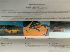Ferrari ajopaketti alastarolla, Matkat, risteilyt ja lentoliput, Matkat ja liput, Järvenpää, Tori.fi Ferrari ajopaketti alastarolla, Matkat, risteilyt ja lentoliput, Matkat ja liput, Järvenpää, Tori.fi
