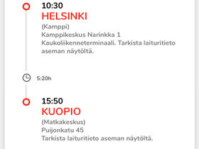 Onnibus liput Helsinki - Kuopio, Matkat, risteilyt ja lentoliput, Matkat ja liput, Siilinjärvi, Tori.fi