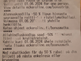 Eckerö line bonusmatkoja 6kpl, Matkat, risteilyt ja lentoliput, Matkat ja liput, Espoo, Tori.fi