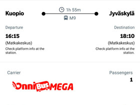 Onnibus Kuopio - Jyväskylä - Helsinki 24.9, Matkat, risteilyt ja lentoliput, Matkat ja liput, Helsinki, Tori.fi Onnibus Kuopio - Jyväskylä - Helsinki 24.9, Matkat, risteilyt ja lentoliput, Matkat ja liput, Helsinki, Tori.fi