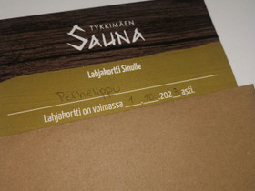 Lahjakortti Tykkimäen Sauna, Matkat, risteilyt ja lentoliput, Matkat ja liput, Tuusula, Tori.fi Lahjakortti Tykkimäen Sauna, Matkat, risteilyt ja lentoliput, Matkat ja liput, Tuusula, Tori.fi