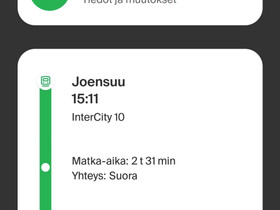 Opiskelijan junalippu Joensuu-Lappeenranta 26.10, Matkat, risteilyt ja lentoliput, Matkat ja liput, Joensuu, Tori.fi