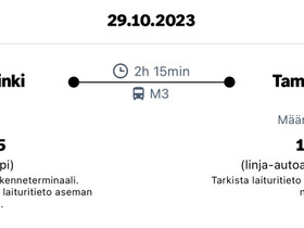 Onnibussi-liput HKI-TRE, Matkat, risteilyt ja lentoliput, Matkat ja liput, Tampere, Tori.fi