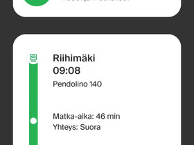 Pendolino Riihimäki-Helsinki ti 19.12. Klo 9:08, Matkat, risteilyt ja lentoliput, Matkat ja liput, Riihimäki, Tori.fi