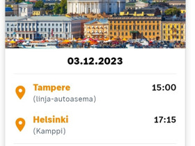 Tre - hki su 3.12 klo 15, Matkat, risteilyt ja lentoliput, Matkat ja liput, Tampere, Tori.fi Tre - hki su 3.12 klo 15, Matkat, risteilyt ja lentoliput, Matkat ja liput, Tampere, Tori.fi