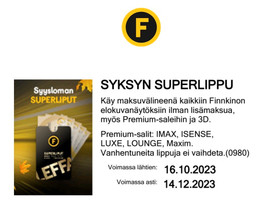 Leffalippu 1 kpl, Keikat, konsertit ja tapahtumat, Matkat ja liput, Vantaa, Tori.fi Leffalippu 1 kpl, Keikat, konsertit ja tapahtumat, Matkat ja liput, Vantaa, Tori.fi