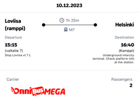 2x Onnibus Loviisa-Helsinki 10.12., Matkat, risteilyt ja lentoliput, Matkat ja liput, Helsinki, Tori.fi 2x Onnibus Loviisa-Helsinki 10.12., Matkat, risteilyt ja lentoliput, Matkat ja liput, Helsinki, Tori.fi