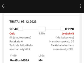 Onnibus lippu ti 5.12. Oulu-Jyväskylä, Matkat, risteilyt ja lentoliput, Matkat ja liput, Jyväskylä, Tori.fi Onnibus lippu ti 5.12. Oulu-Jyväskylä, Matkat, risteilyt ja lentoliput, Matkat ja liput, Jyväskylä, Tori.fi