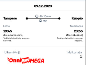 OnniBus 9.12. Tampere-Jyväskylä-Kuopio, Matkat, risteilyt ja lentoliput, Matkat ja liput, Kuopio, Tori.fi