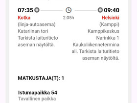 Lippu Kotka-Helsinki, Matkat, risteilyt ja lentoliput, Matkat ja liput, Kotka, Tori.fi Lippu Kotka-Helsinki, Matkat, risteilyt ja lentoliput, Matkat ja liput, Kotka, Tori.fi