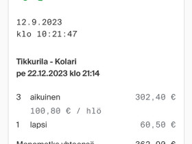 Junaliput jouluksi Tikkurila-Kolari, Matkat, risteilyt ja lentoliput, Matkat ja liput, Helsinki, Tori.fi Junaliput jouluksi Tikkurila-Kolari, Matkat, risteilyt ja lentoliput, Matkat ja liput, Helsinki, Tori.fi