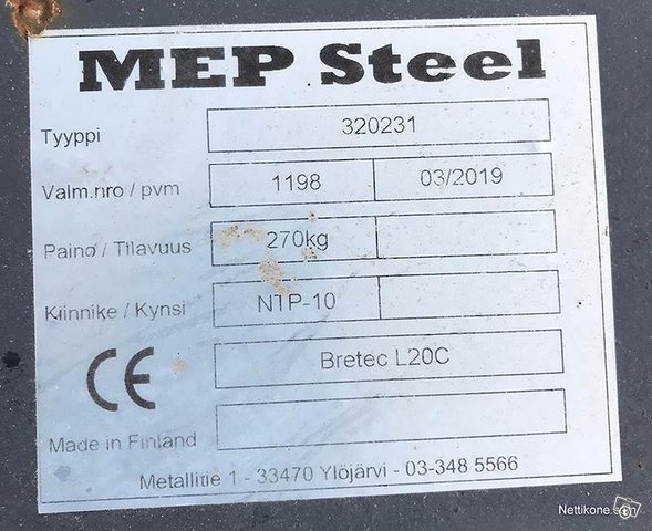 MEP Steel BRETEC L20C ISKUVASARAN KIINNIKELEVY NTP 5