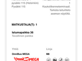Onnibus Turku - Helsinki Su 28.1., Matkat, risteilyt ja lentoliput, Matkat ja liput, Turku, Tori.fi