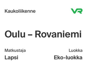 Lasten junalippu, Matkat, risteilyt ja lentoliput, Matkat ja liput, Oulu, Tori.fi