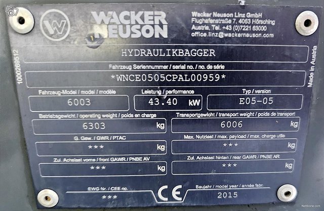 Wacker Neuson 6003-2, Engcon, 3 Kauhaa, 2200h 12
