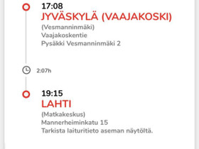 Onnibussi Vaajakoski - Lahti, 2 lippua, junioriale, Matkat, risteilyt ja lentoliput, Matkat ja liput, Lahti, Tori.fi