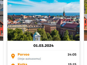 Onnibus 1.3 Porvoo - Kotka opiskelijalippu, Matkat, risteilyt ja lentoliput, Matkat ja liput, Kotka, Tori.fi