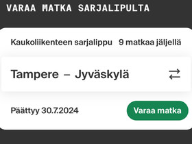 Tampere-Jyväskylä extra luokka sarjalippuja, Matkat, risteilyt ja lentoliput, Matkat ja liput, Tampere, Tori.fi
