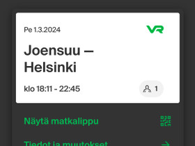 JNS - HKI 1.3 klo 18.11-22.45, Matkat, risteilyt ja lentoliput, Matkat ja liput, Helsinki, Tori.fi