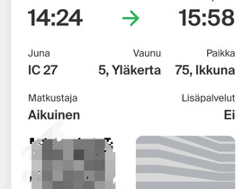 Junalippu Helsinki-Tampere, Matkat, risteilyt ja lentoliput, Matkat ja liput, Seinäjoki, Tori.fi