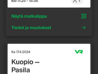 Junaliput Pasila-Kuopio-Pasila 15-17.4.2024