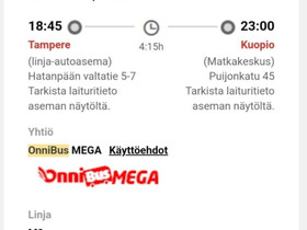 24.3. Tampere-Kuopio Onnibus-lippu, Matkat, risteilyt ja lentoliput, Matkat ja liput, Kuopio, Tori.fi