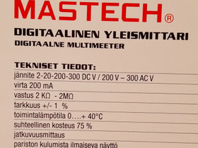 Mastech MS300C digitaalinen yleismittari, Lisvarusteet ja autotarvikkeet, Auton varaosat ja tarvikkeet, Tampere, Tori.fi