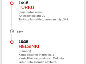 Onnibussi lippu  Tku-Hki, Matkat, risteilyt ja lentoliput, Matkat ja liput, Naantali, Tori.fi