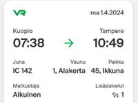 1.4.24 Kuopio-Tampere junalippu