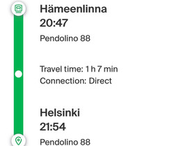 25.3.2024 Junalippu Hmeenlinna-Helsinki, Matkat, risteilyt ja lentoliput, Matkat ja liput, Helsinki, Tori.fi